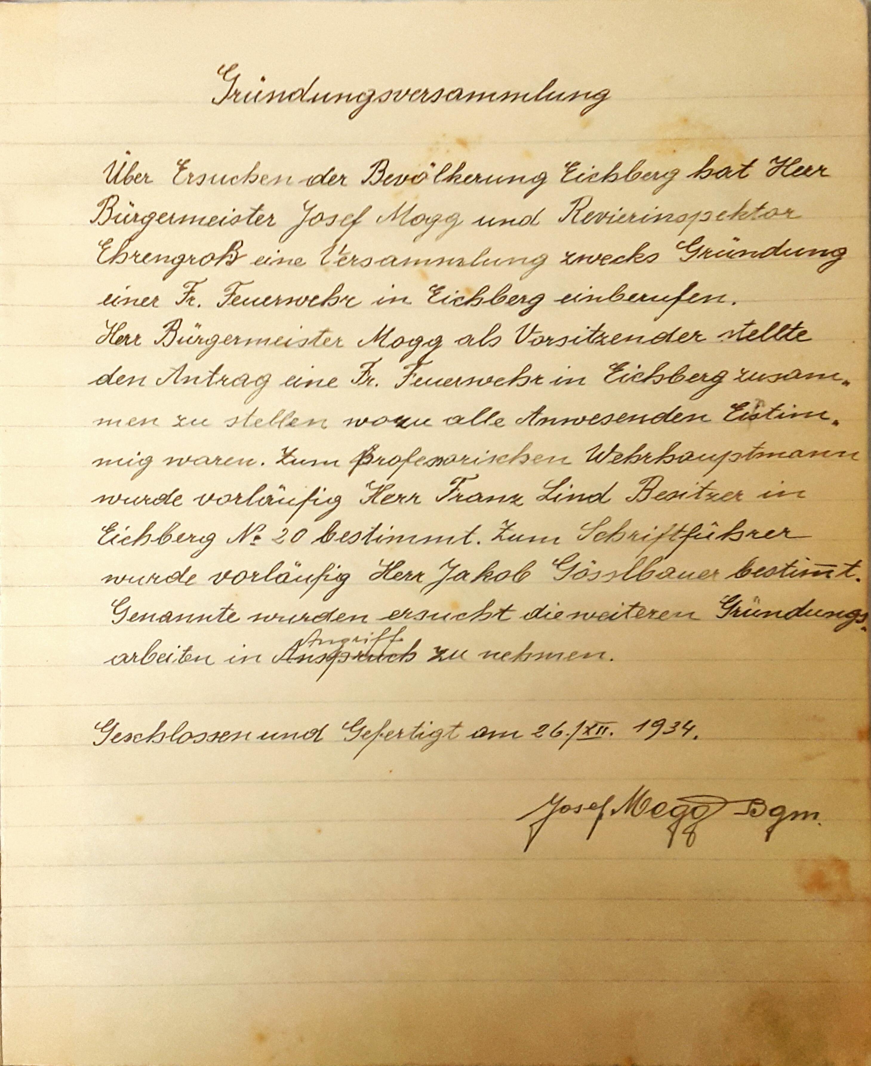 Gründungsprotokoll vom 26.12.1934